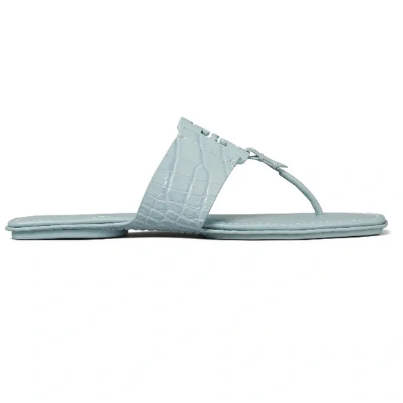 Tory Burch Pale Blue Croc-Textured Thong Sandals - Picture 2 of 4